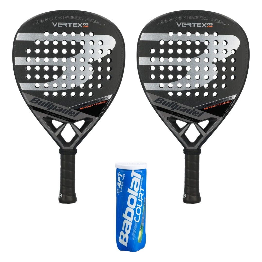 Bullpadel Padel Sæt (2 x Bullpadel Vertex 03 CMF X + Babolat Court Padel X3 3 stk.)